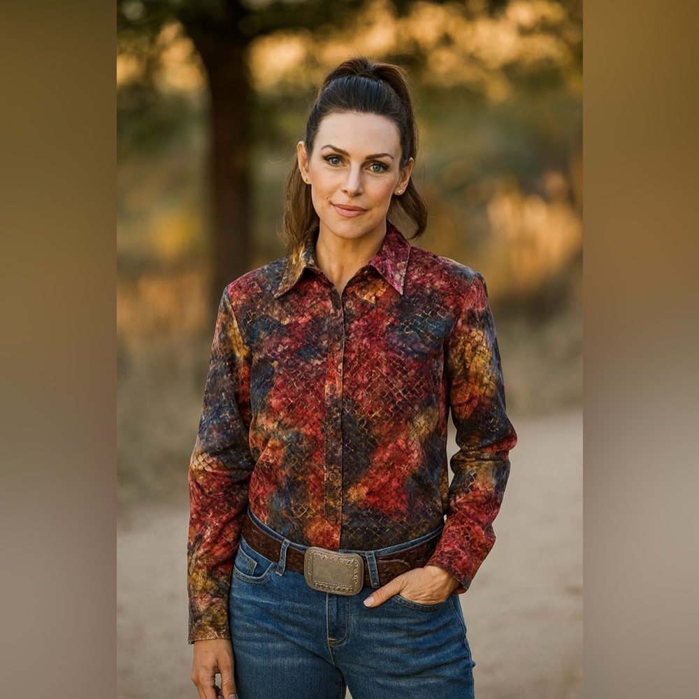 CR RanchWear Western Button-Down Shirt | Multicolor Abstract Print Size Small